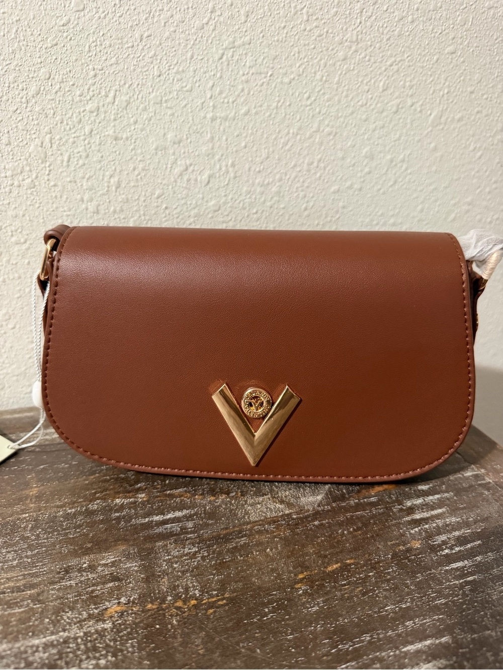 Valentino Orlandi Brown Shoulder Bag with Gold V Emblem NWT